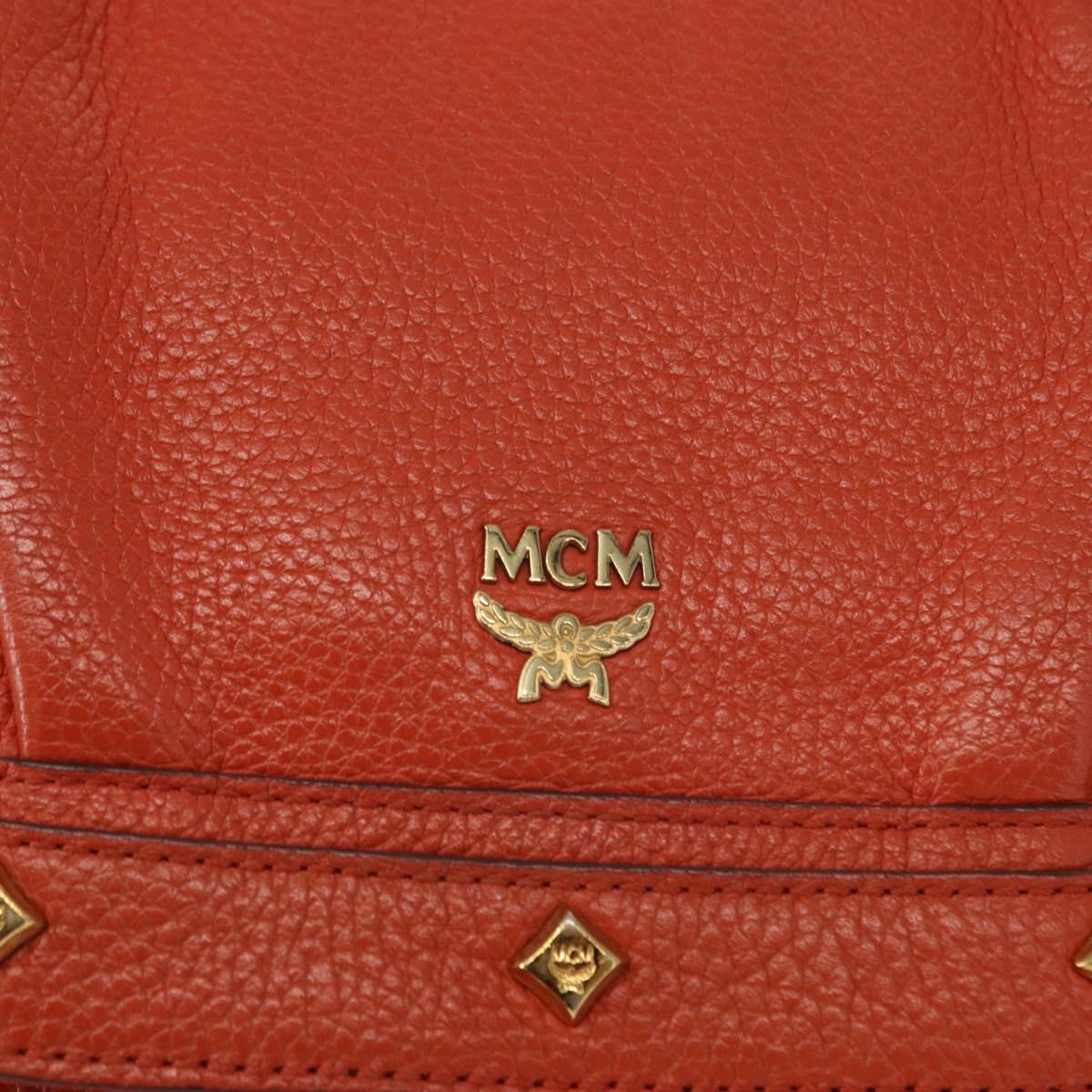 MCM Studs Chain Shoulder Bag Leather Orange Gold Auth 149467