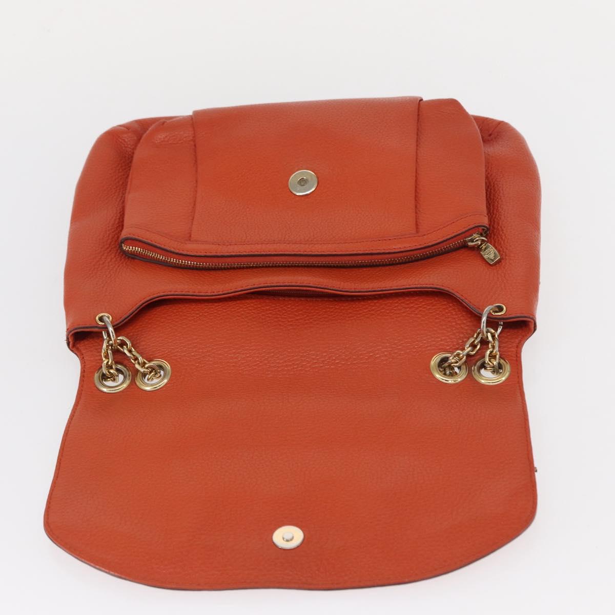 MCM Studs Chain Shoulder Bag Leather Orange Gold Auth 149467