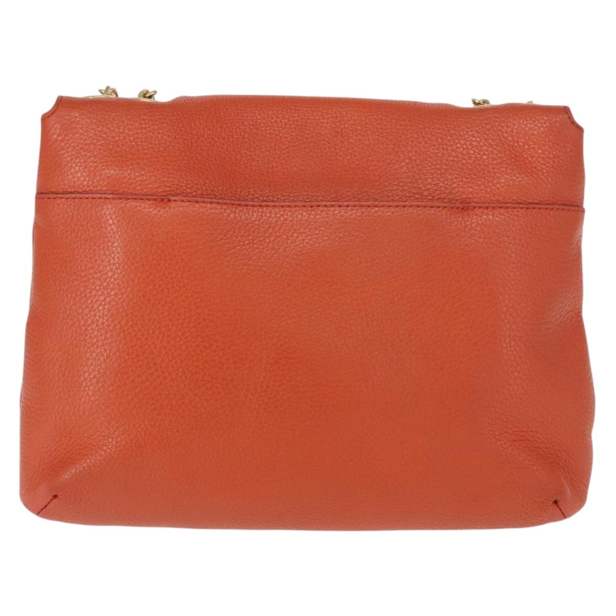 MCM Studs Chain Shoulder Bag Leather Orange Gold Auth 149467