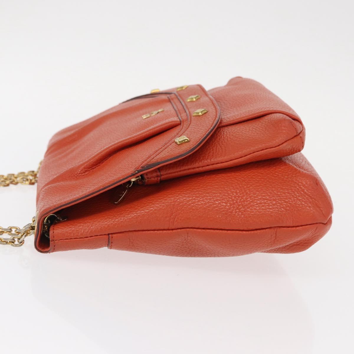 MCM Studs Chain Shoulder Bag Leather Orange Gold Auth 149467