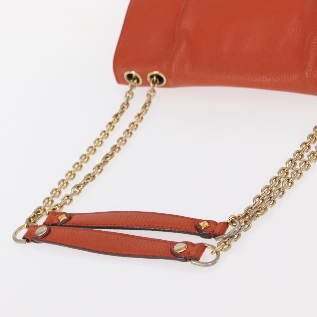 MCM Studs Chain Shoulder Bag Leather Orange Gold Auth 149467