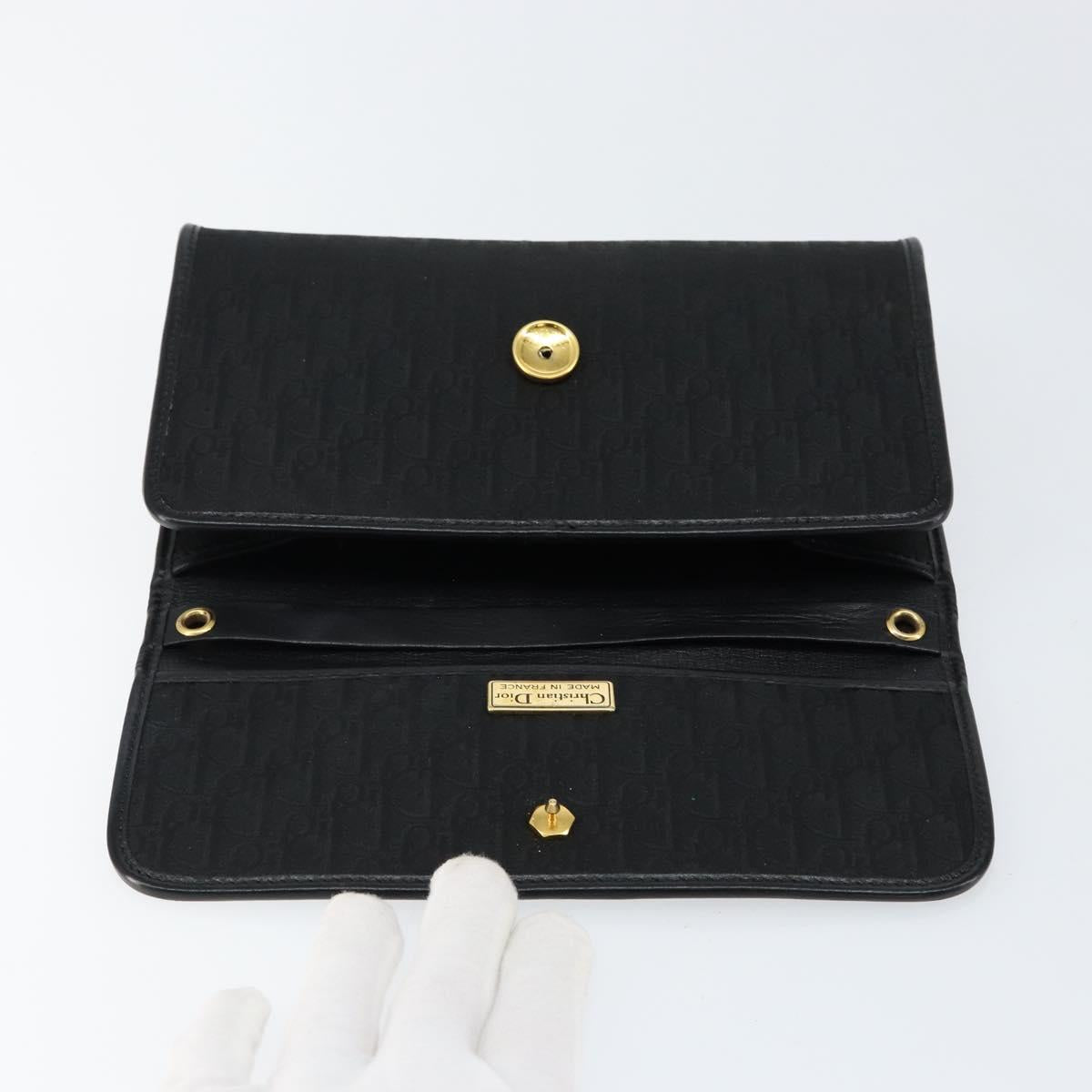Christian Dior Trotter Canvas Clutch Bag Black Gold Auth 149470