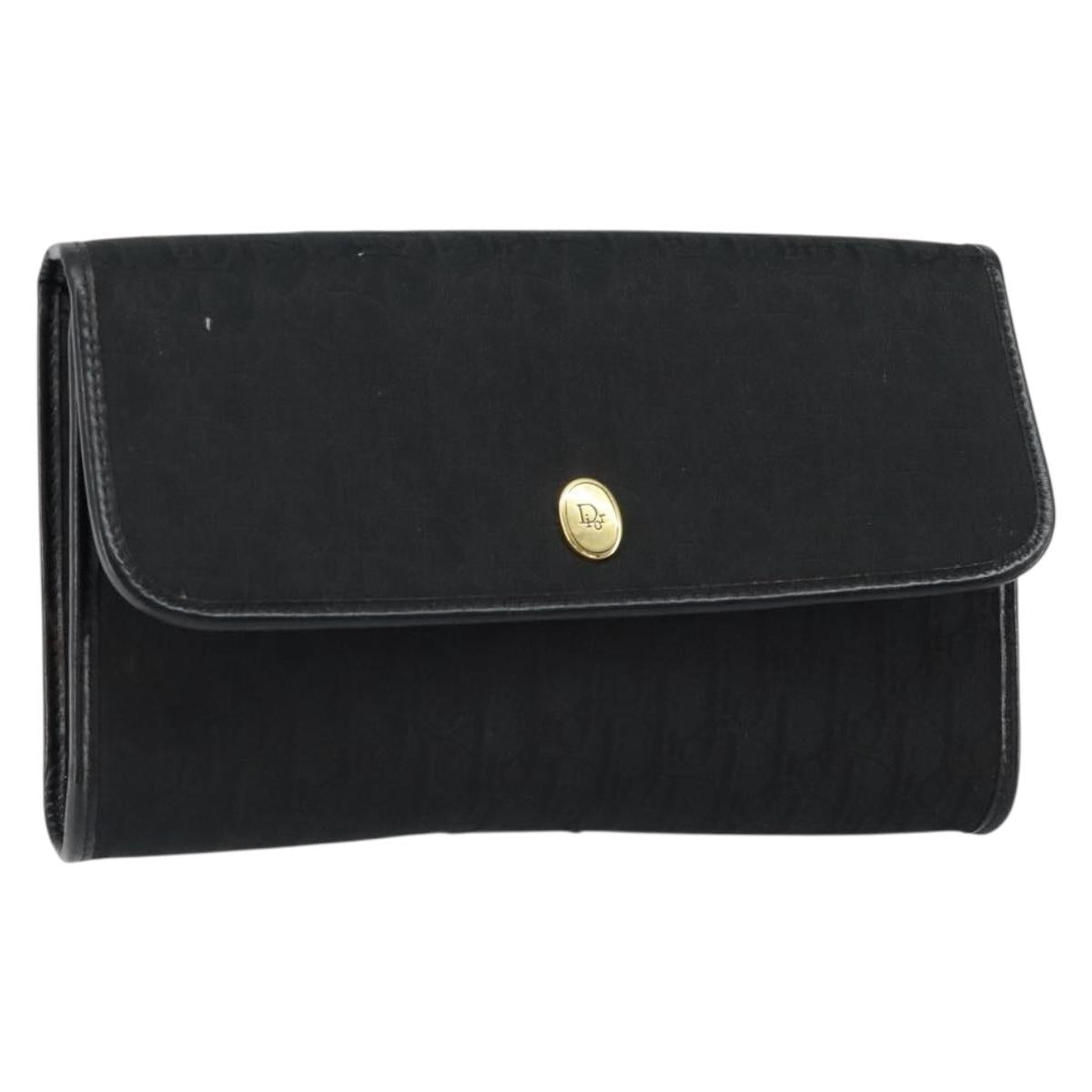 Christian Dior Trotter Canvas Clutch Bag Black Gold Auth 149470