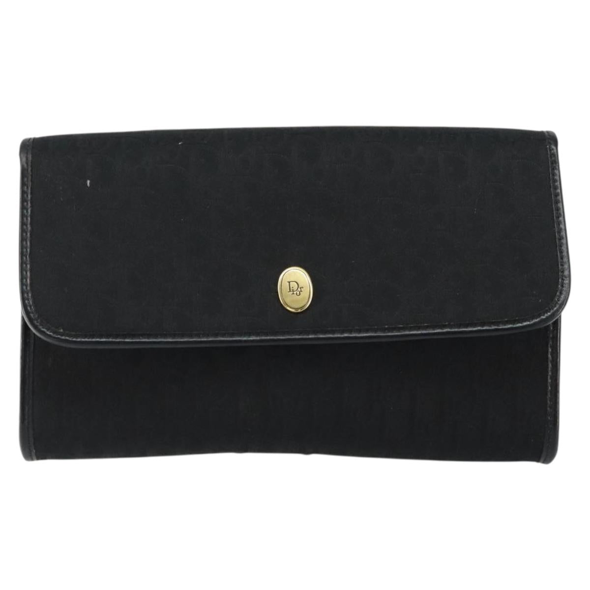 Christian Dior Trotter Canvas Clutch Bag Black Gold Auth 149470