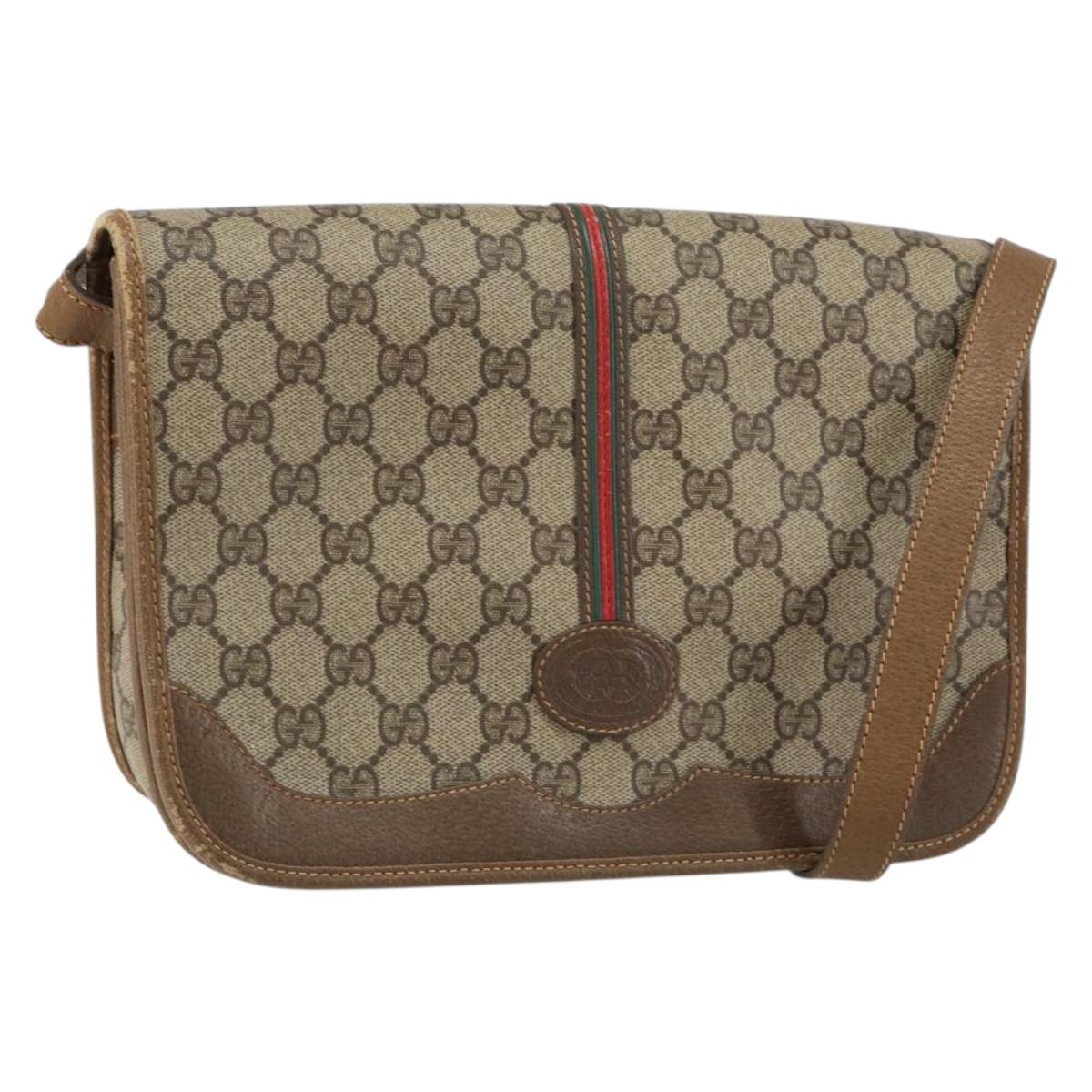 GUCCI GG Supreme Web Sherry Line Shoulder Bag PVC Beige 001 066 0551 Auth 149475