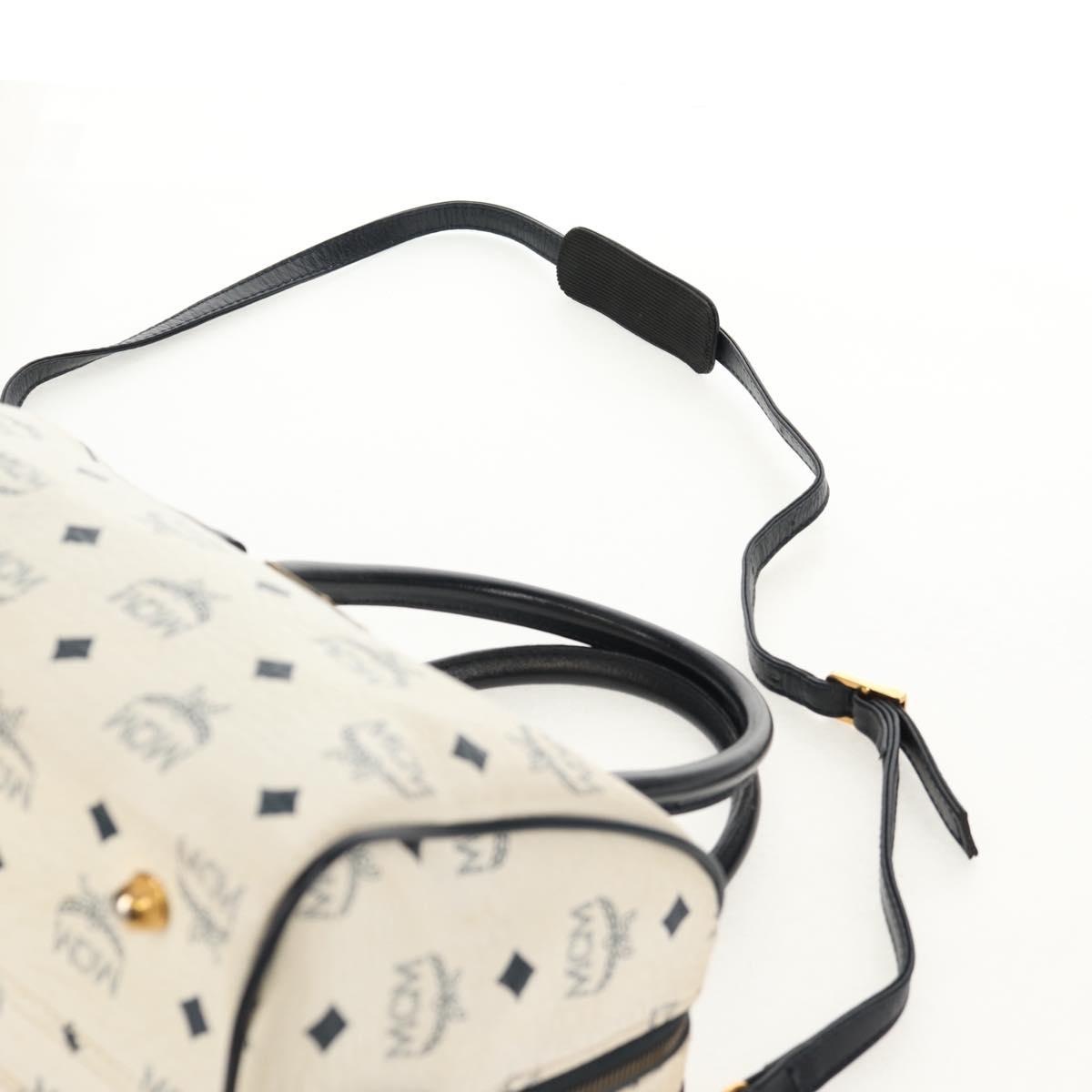 MCM Logogram Vicetos Hand Bag PVC 2way White Gold Auth 149478