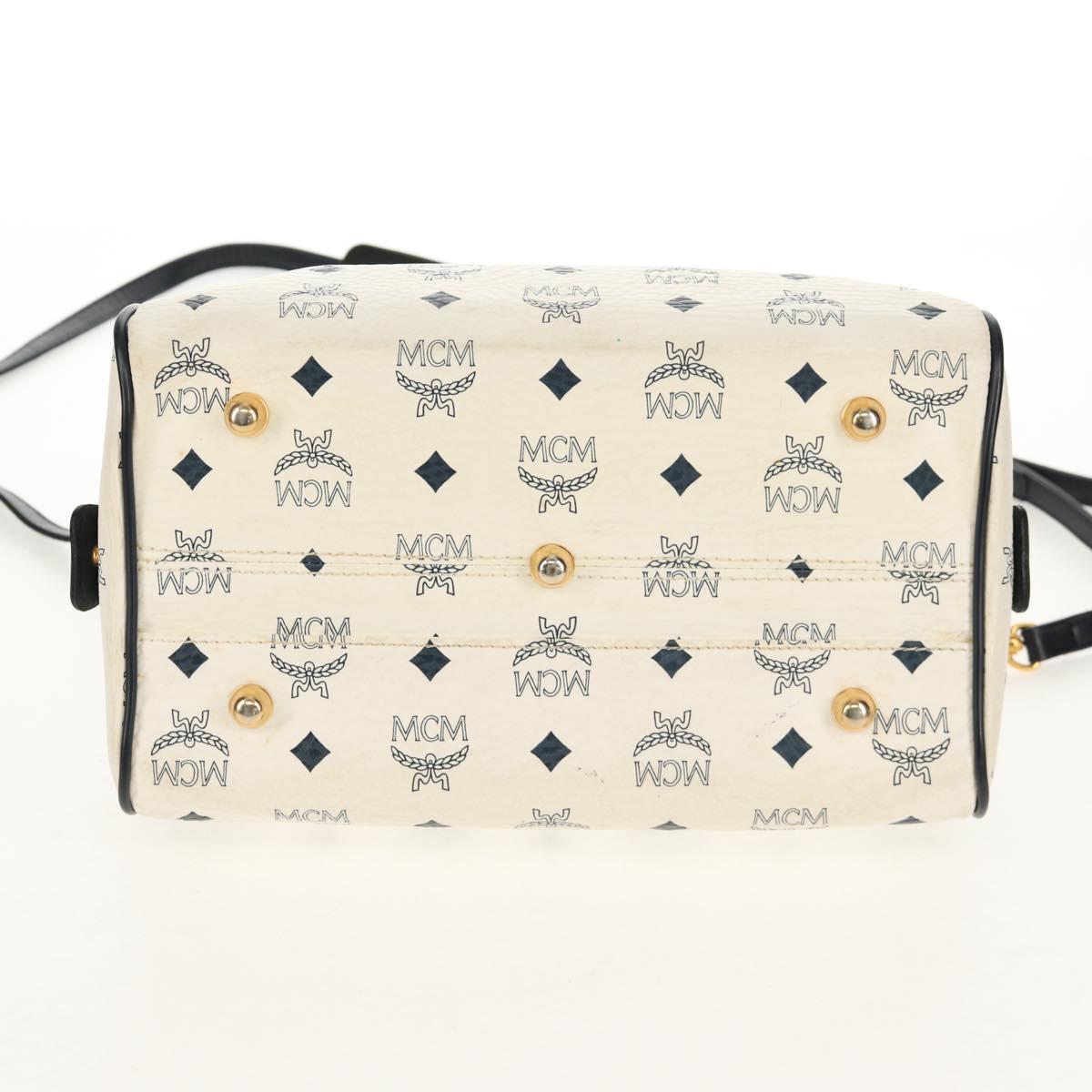 MCM Logogram Vicetos Hand Bag PVC 2way White Gold Auth 149478