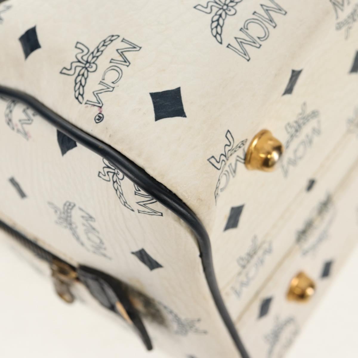 MCM Logogram Vicetos Hand Bag PVC 2way White Gold Auth 149478