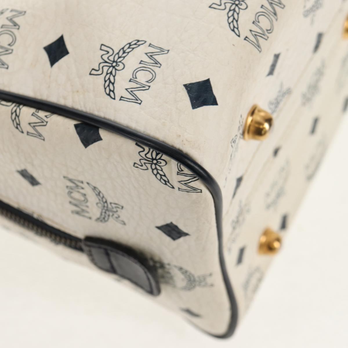 MCM Logogram Vicetos Hand Bag PVC 2way White Gold Auth 149478
