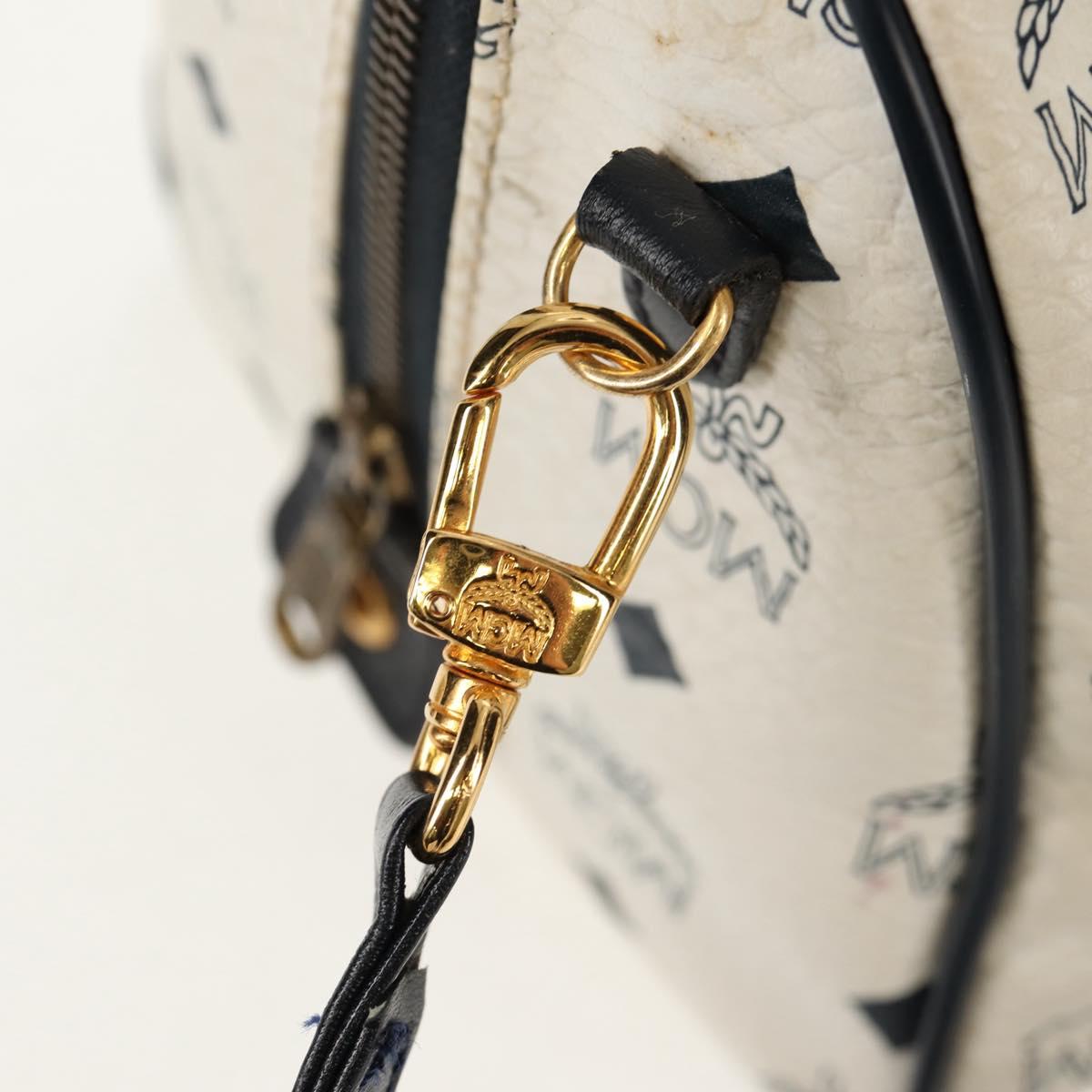 MCM Logogram Vicetos Hand Bag PVC 2way White Gold Auth 149478