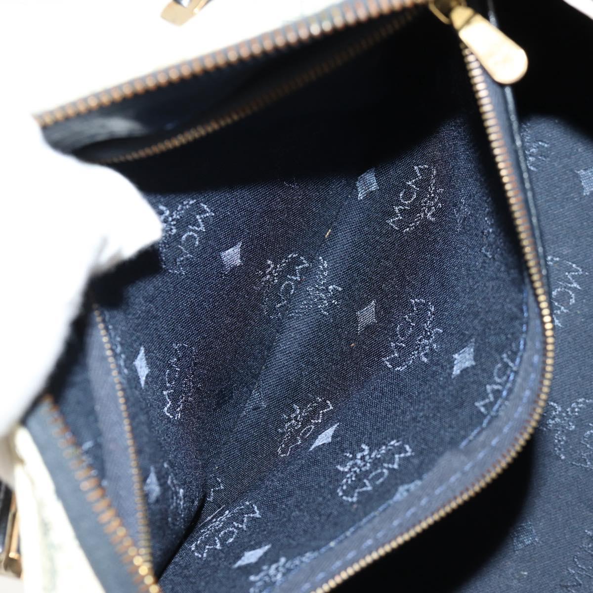 MCM Logogram Vicetos Hand Bag PVC 2way White Gold Auth 149478