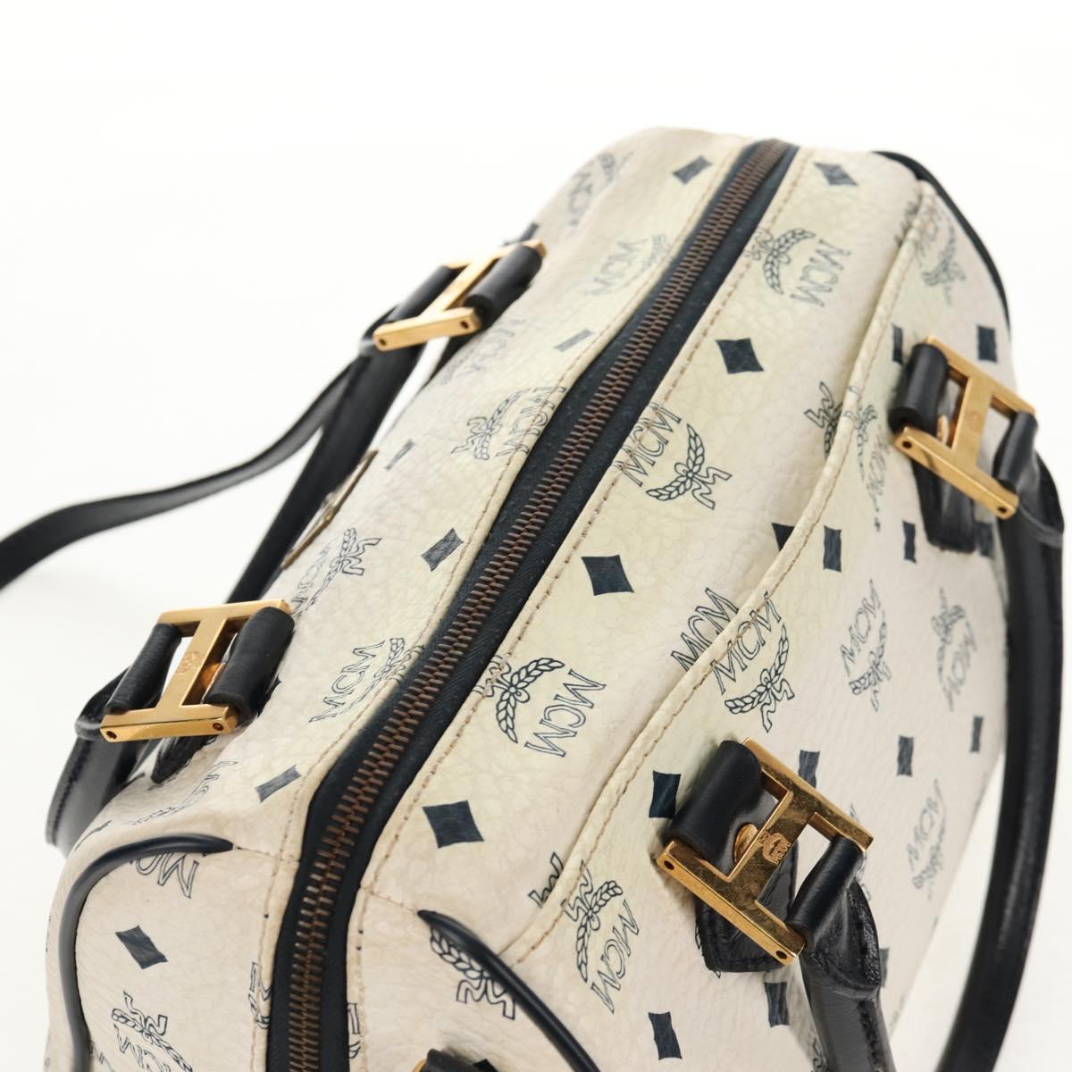 MCM Logogram Vicetos Hand Bag PVC 2way White Gold Auth 149478