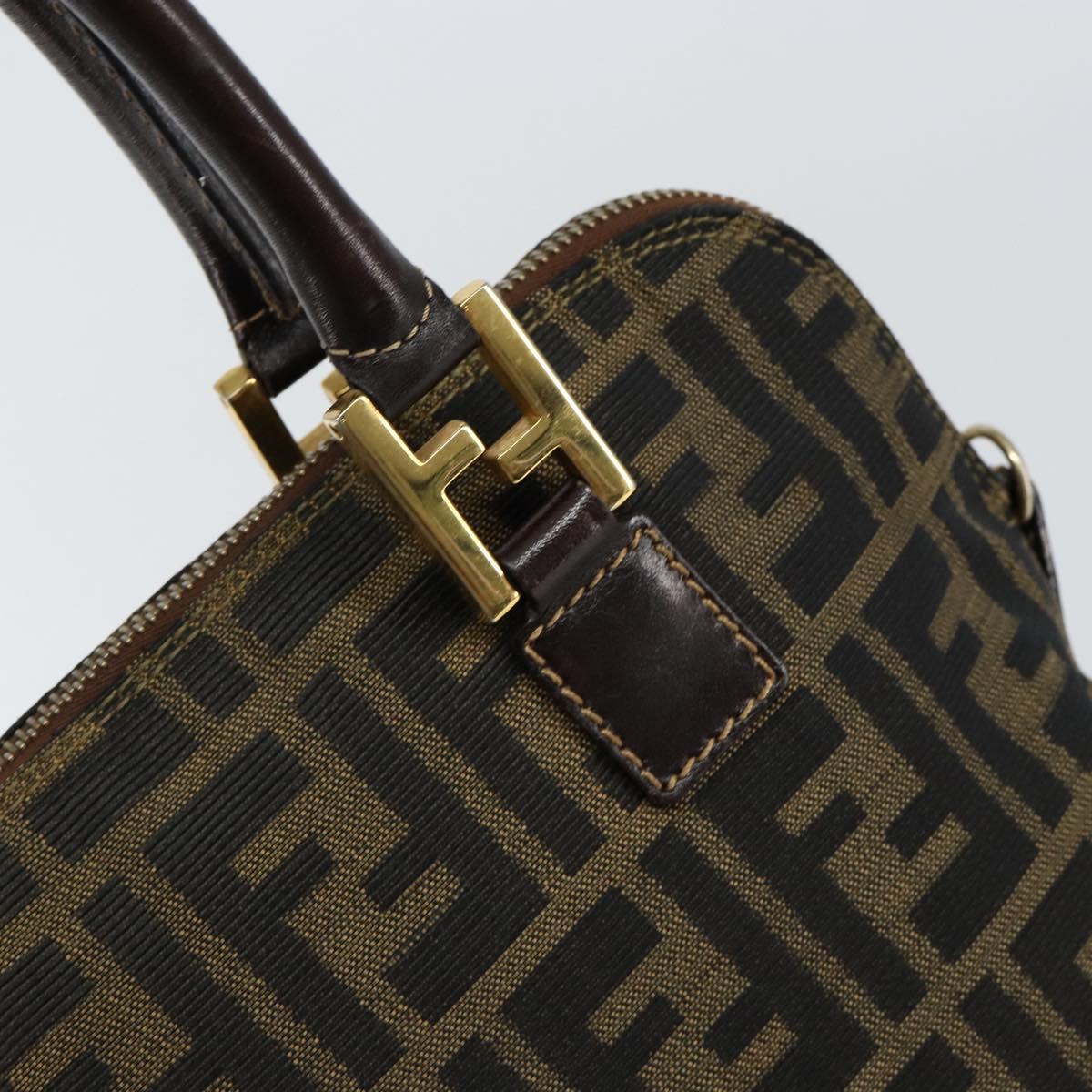 FENDI Zucca Canvas Hand Bag Black Brown Auth 149479
