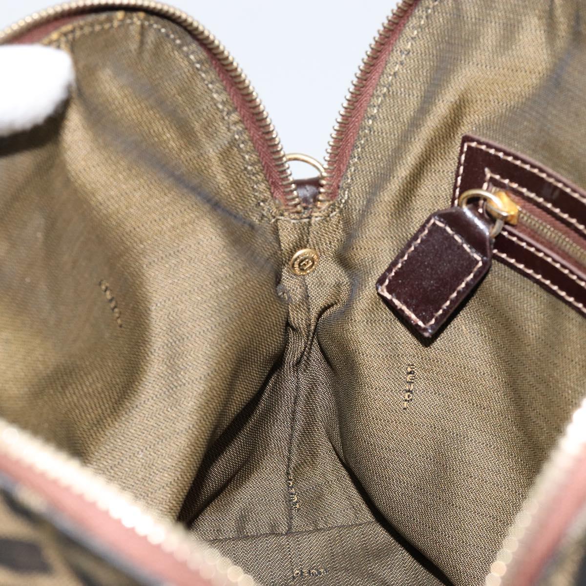 FENDI Zucca Canvas Hand Bag Black Brown Auth 149479