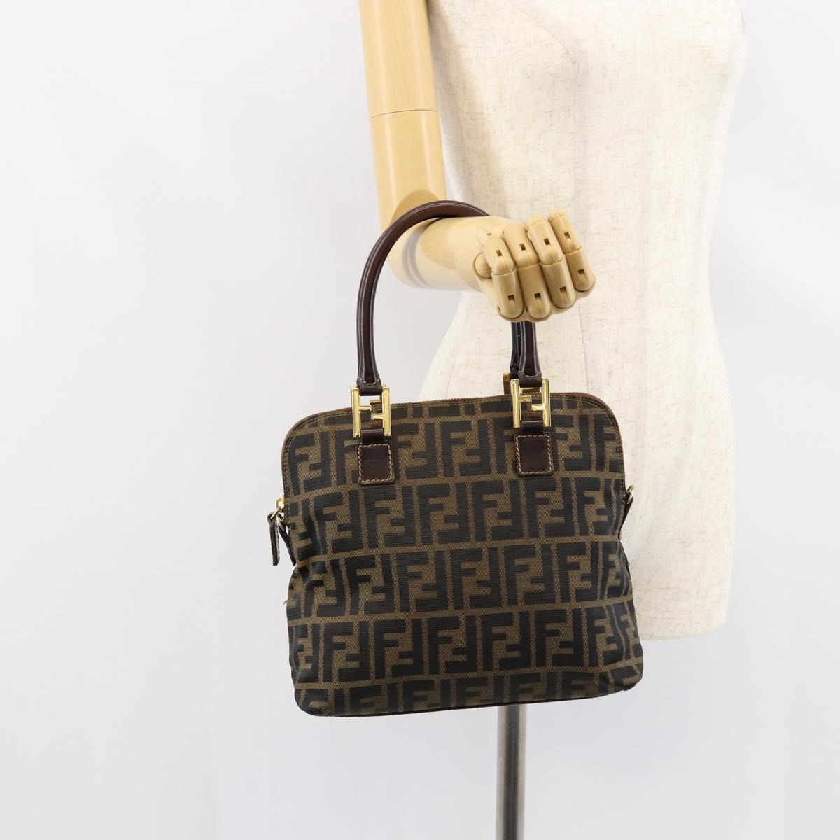 FENDI Zucca Canvas Hand Bag Black Brown Auth 149479