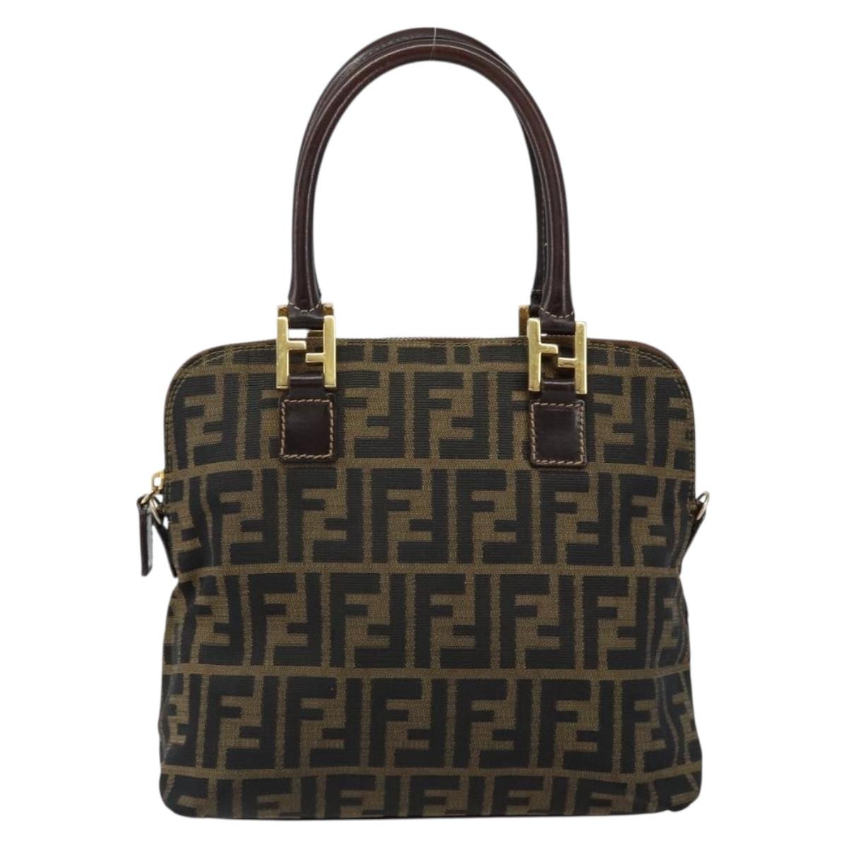 FENDI Zucca Canvas Hand Bag Black Brown Auth 149479