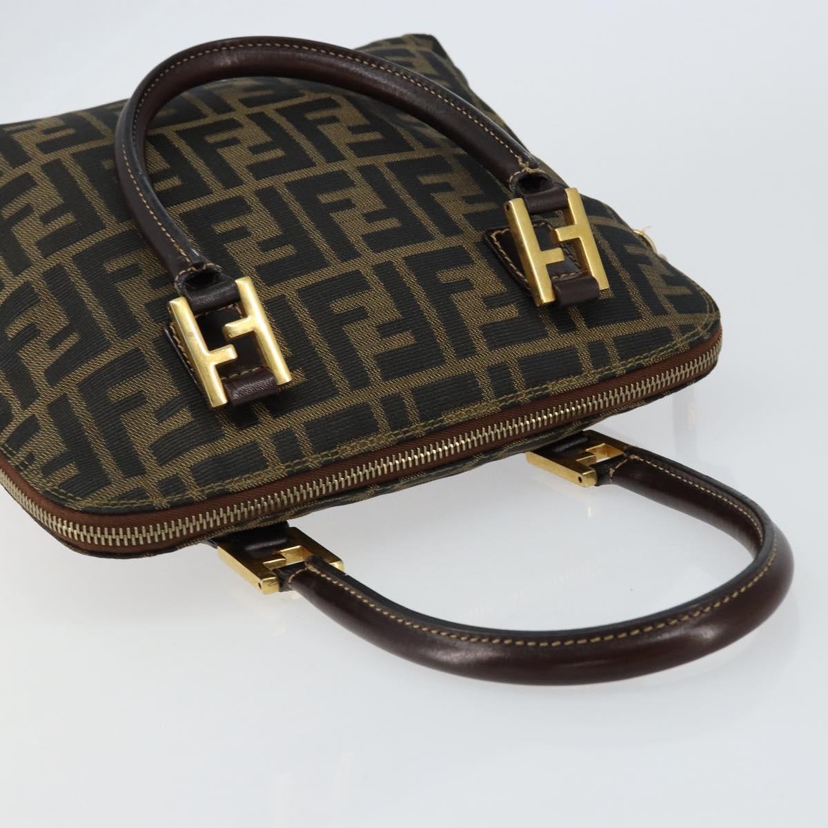 FENDI Zucca Canvas Hand Bag Black Brown Auth 149479
