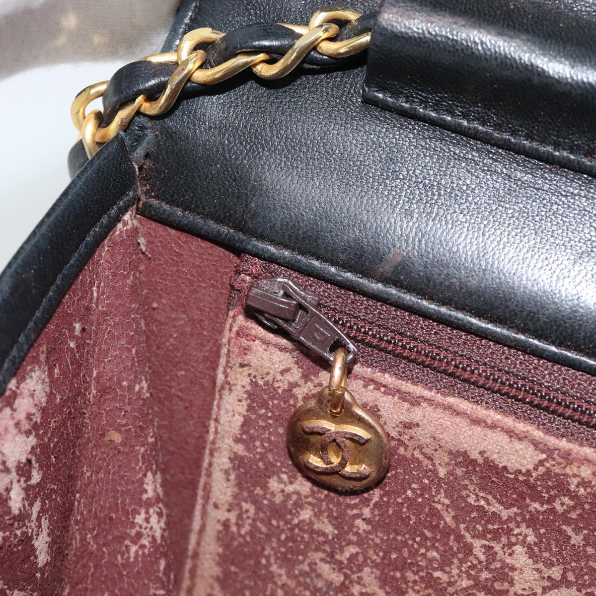 CHANEL Matelasse Chain Shoulder Bag Lamb Skin Black Gold CC Auth 149481
