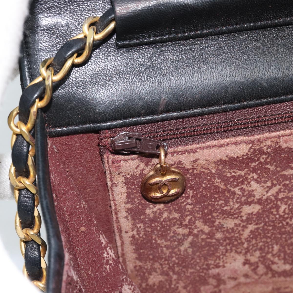 CHANEL Matelasse Chain Shoulder Bag Lamb Skin Black Gold CC Auth 149481