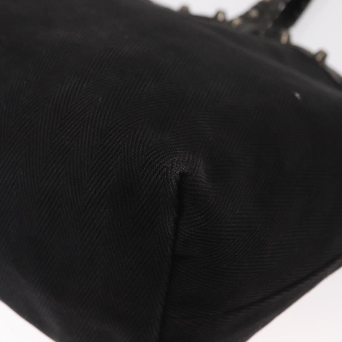 FENDI Studs Celeria Tote Bag Canvas Black Silver Auth 149482