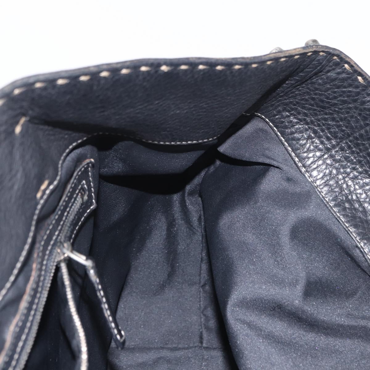 FENDI Studs Celeria Tote Bag Canvas Black Silver Auth 149482