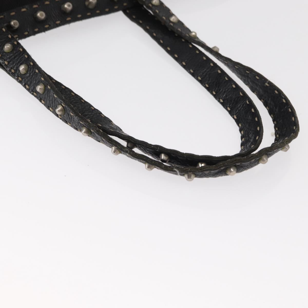 FENDI Studs Celeria Tote Bag Canvas Black Silver Auth 149482
