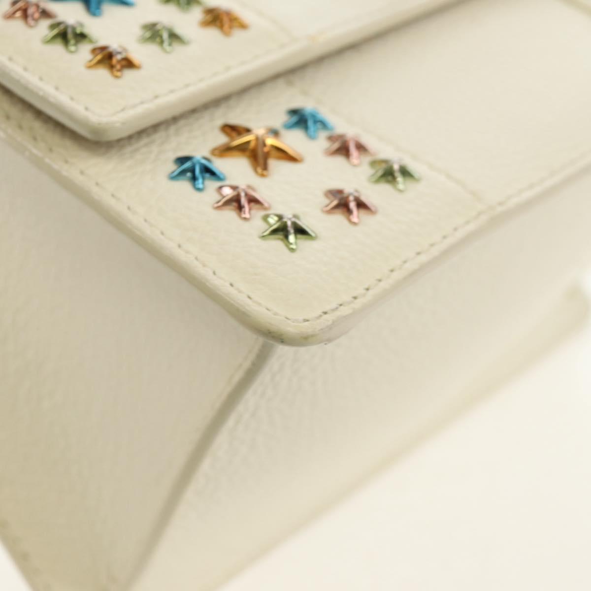 Jimmy Choo Studs Hand Bag Leather 2way White Silver Auth 149491M