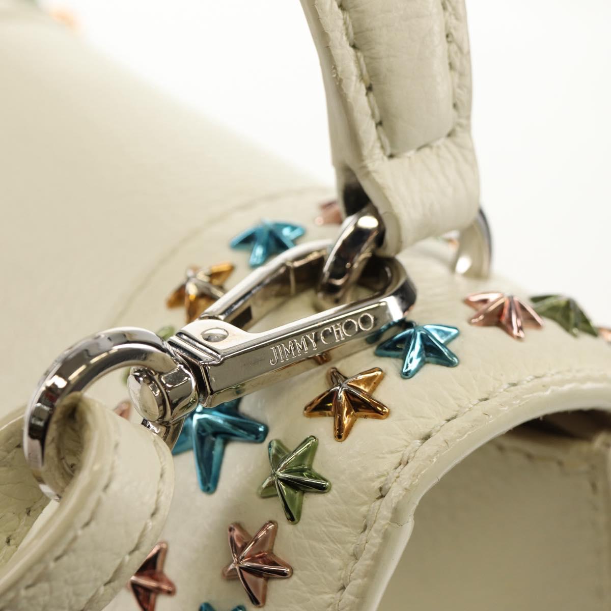 Jimmy Choo Studs Hand Bag Leather 2way White Silver Auth 149491M