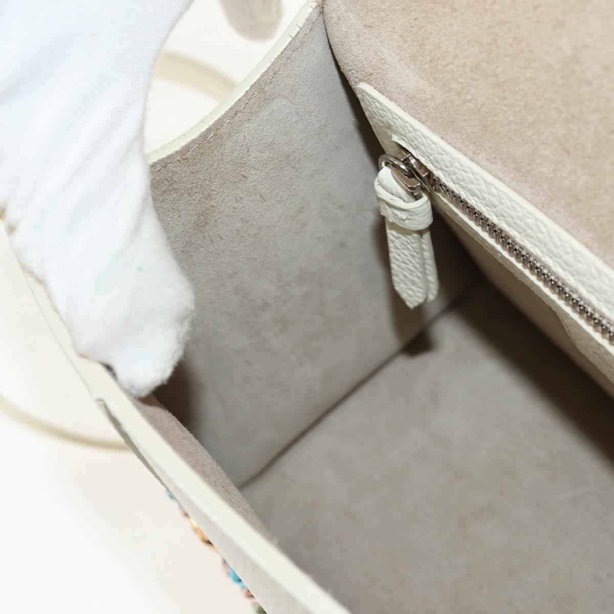 Jimmy Choo Studs Hand Bag Leather 2way White Silver Auth 149491M