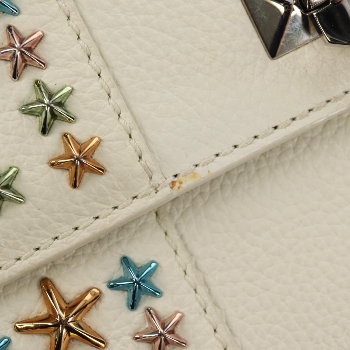 Jimmy Choo Studs Hand Bag Leather 2way White Silver Auth 149491M