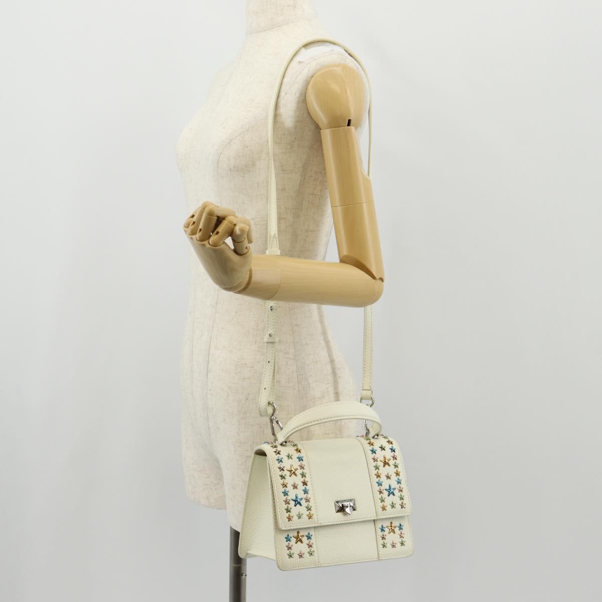 Jimmy Choo Studs Hand Bag Leather 2way White Silver Auth 149491M