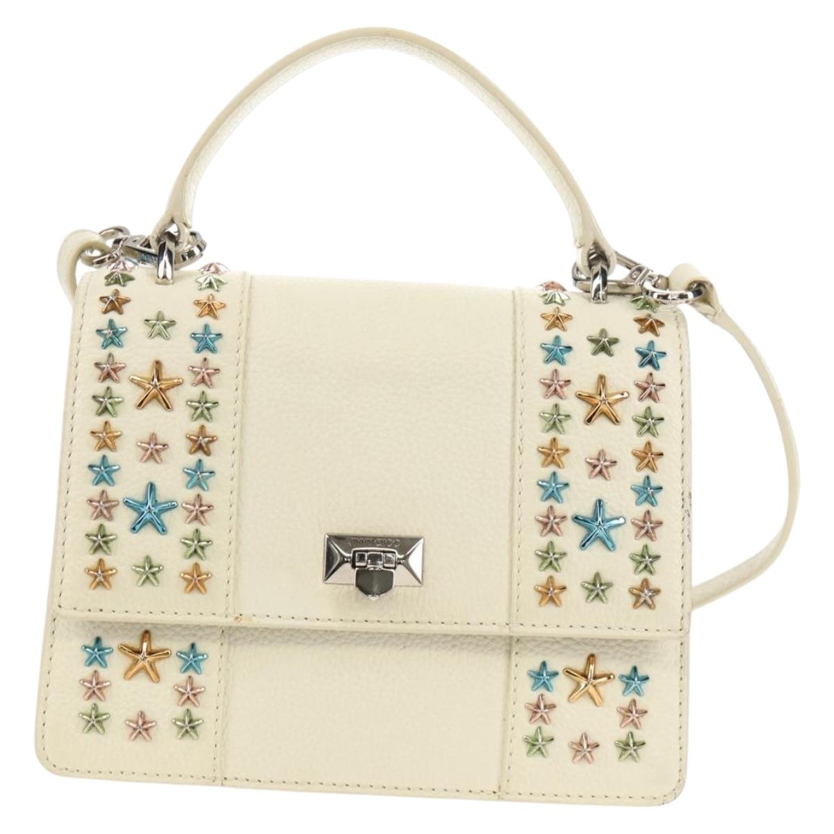 Jimmy Choo Studs Hand Bag Leather 2way White Silver Auth 149491M