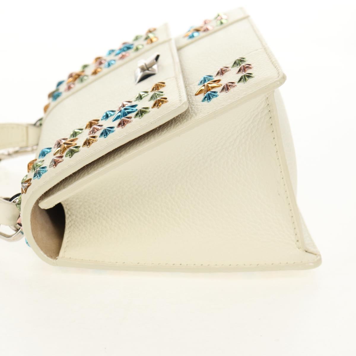 Jimmy Choo Studs Hand Bag Leather 2way White Silver Auth 149491M