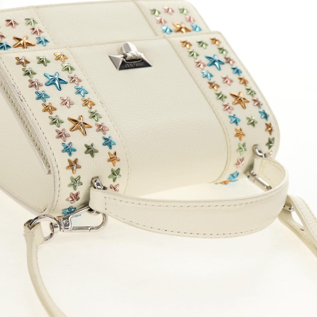 Jimmy Choo Studs Hand Bag Leather 2way White Silver Auth 149491M