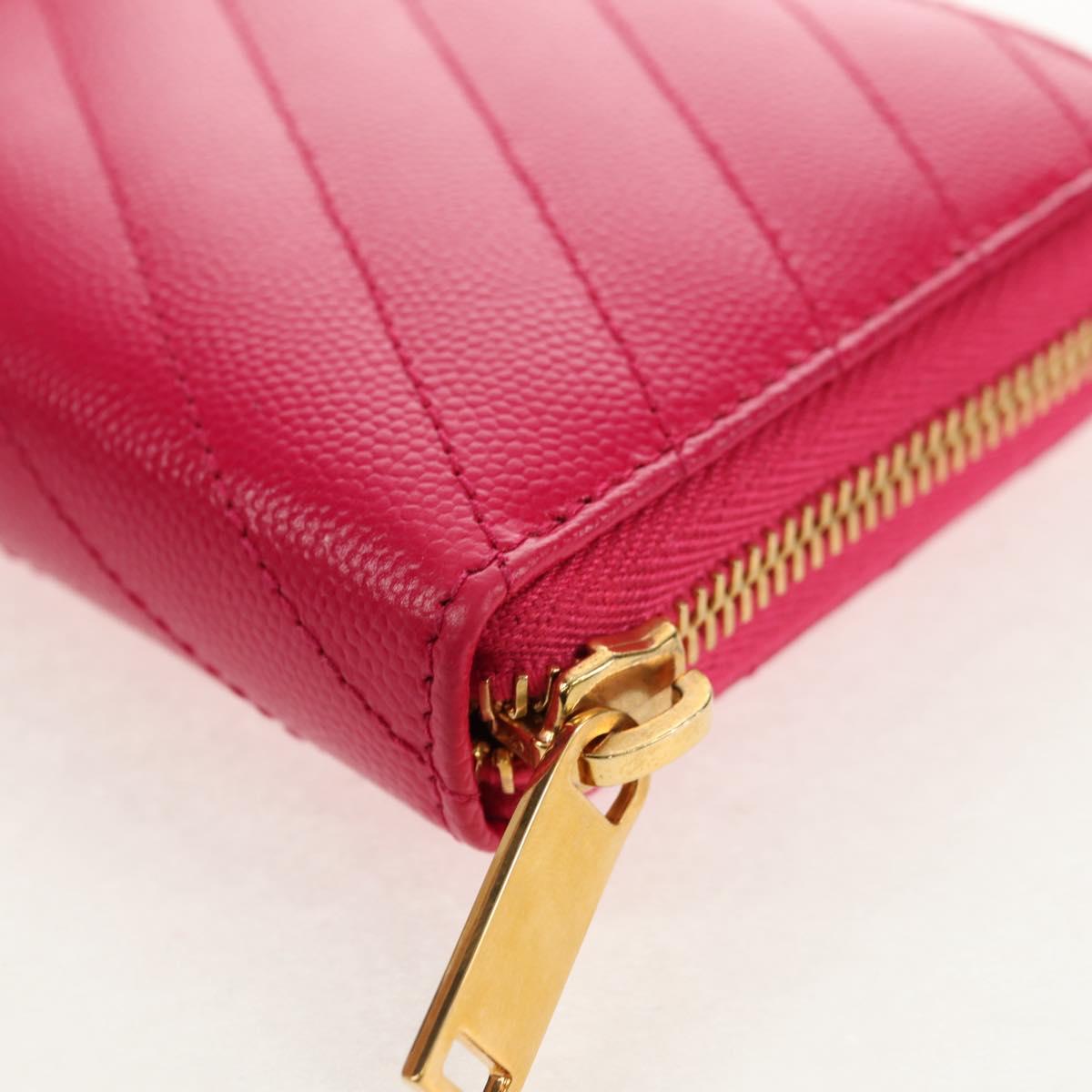 SAINT LAURENT V Stitch Long Wallet Leather Pink CC Auth 149493M