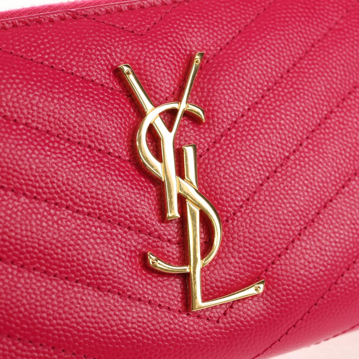 SAINT LAURENT V Stitch Long Wallet Leather Pink CC Auth 149493M