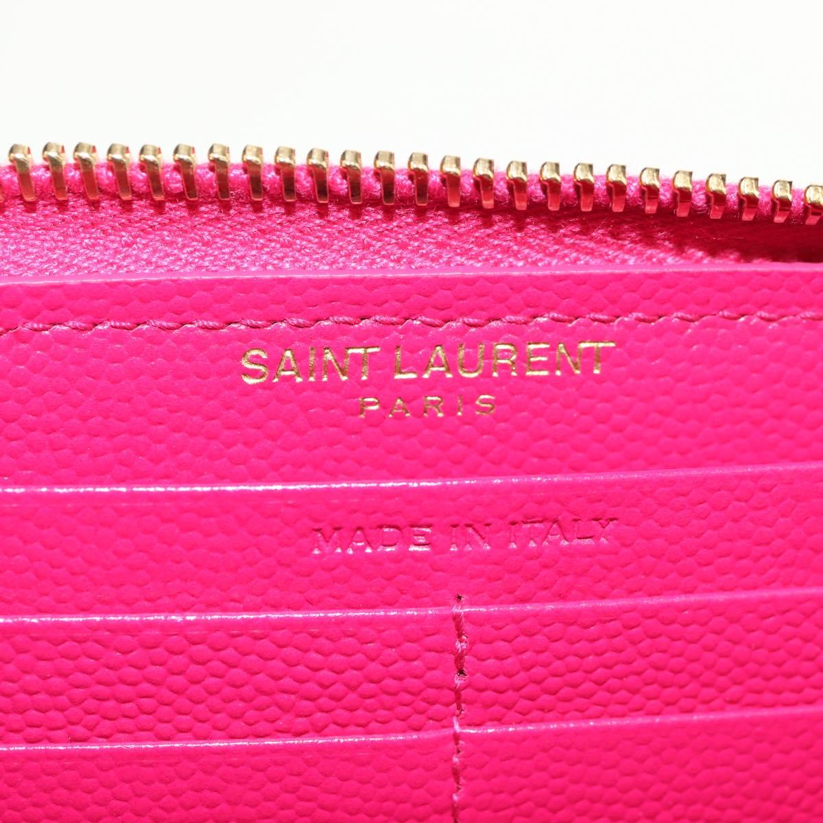 SAINT LAURENT V Stitch Long Wallet Leather Pink CC Auth 149493M