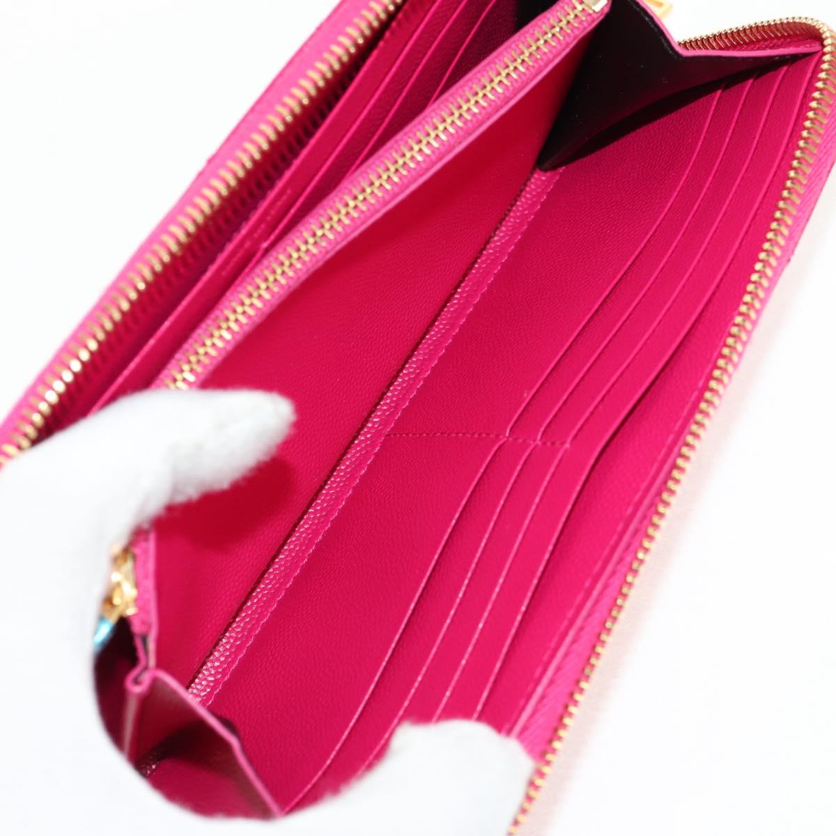 SAINT LAURENT V Stitch Long Wallet Leather Pink CC Auth 149493M