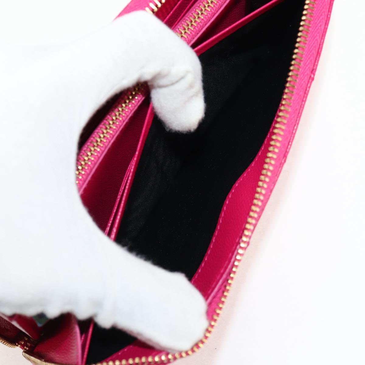 SAINT LAURENT V Stitch Long Wallet Leather Pink CC Auth 149493M