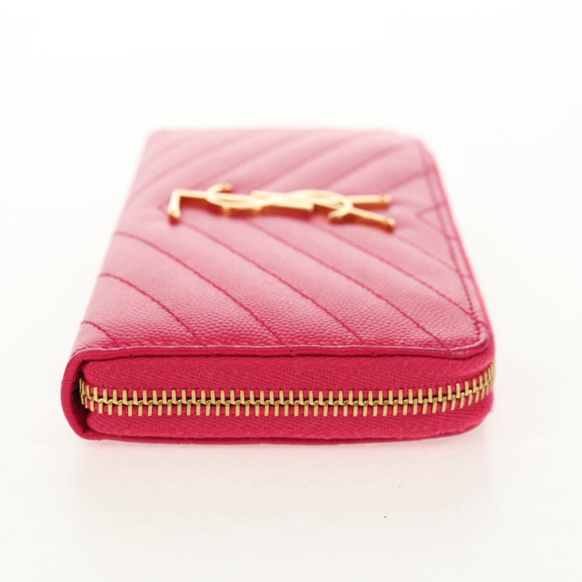 SAINT LAURENT V Stitch Long Wallet Leather Pink CC Auth 149493M