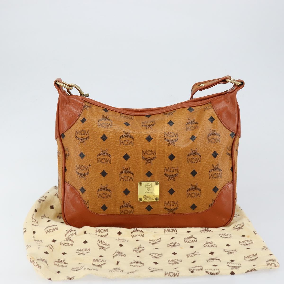 MCM Logogram Vicetos Shoulder Bag PVC Leather Brown Gold Auth 149501