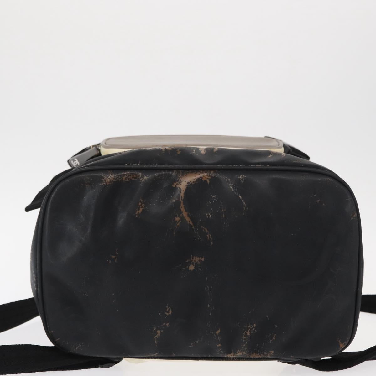 CHANEL Sports Line COCO Mark Backpack Nylon Leather White Silver CC Auth 149508