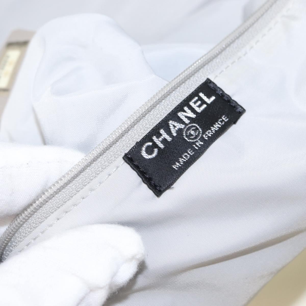 CHANEL Sports Line COCO Mark Backpack Nylon Leather White Silver CC Auth 149508