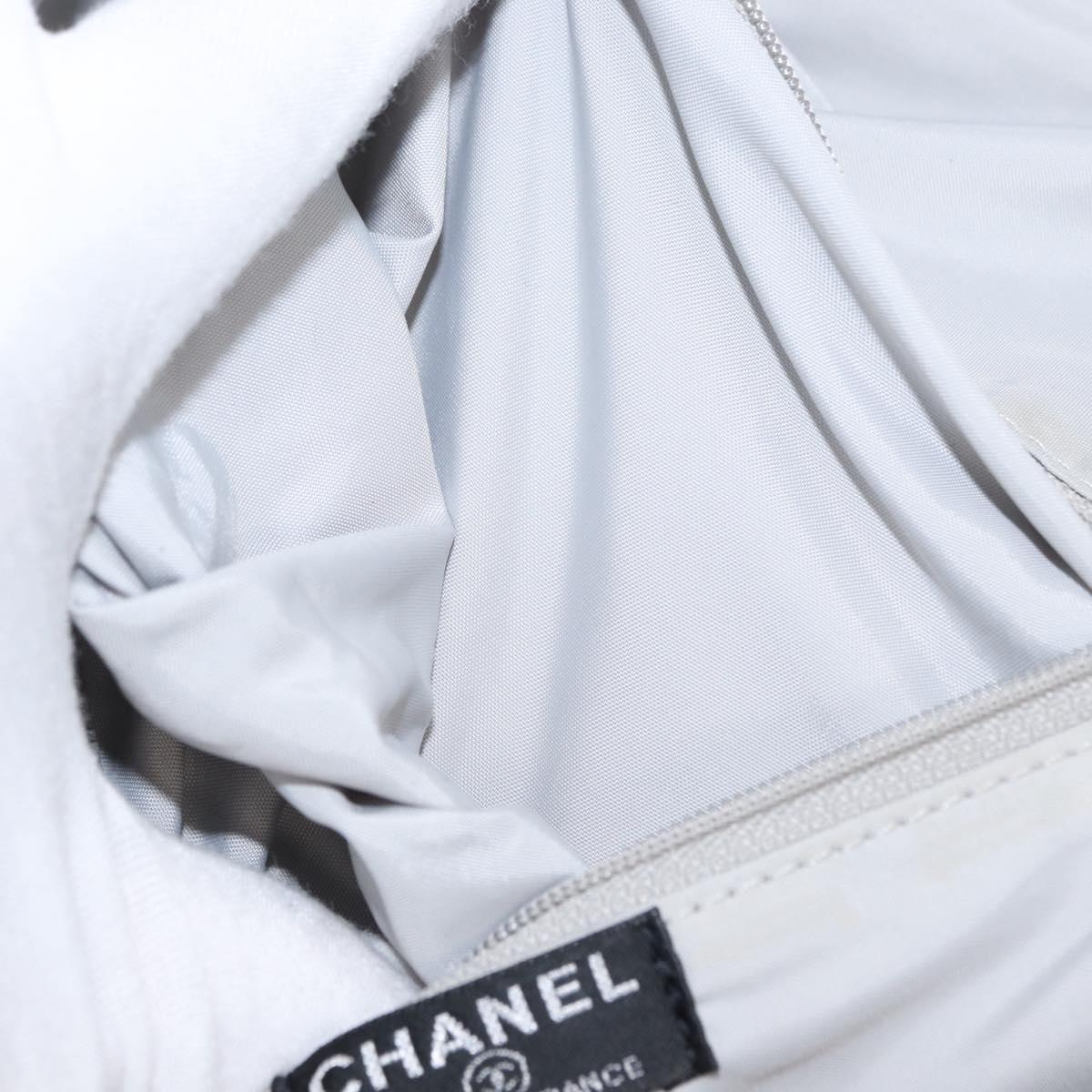 CHANEL Sports Line COCO Mark Backpack Nylon Leather White Silver CC Auth 149508