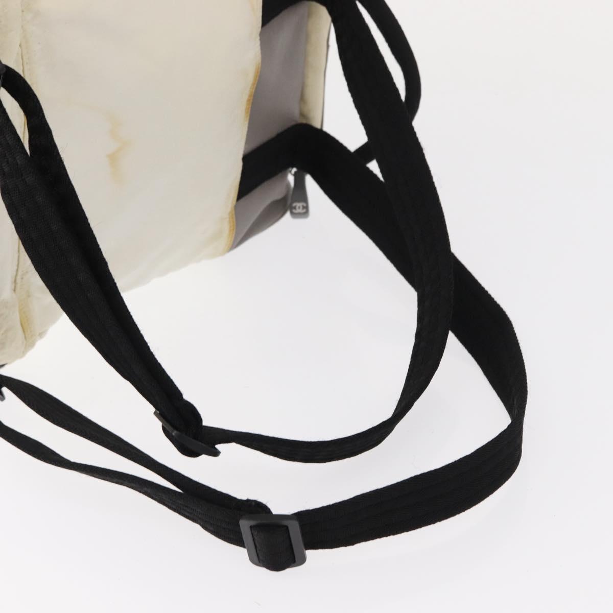 CHANEL Sports Line COCO Mark Backpack Nylon Leather White Silver CC Auth 149508