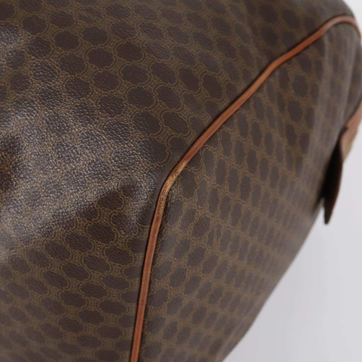 CELINE Macadam Canvas Boston Bag PVC Brown Gold Auth 149509