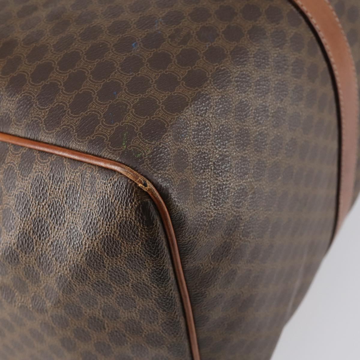 CELINE Macadam Canvas Boston Bag PVC Brown Gold Auth 149509