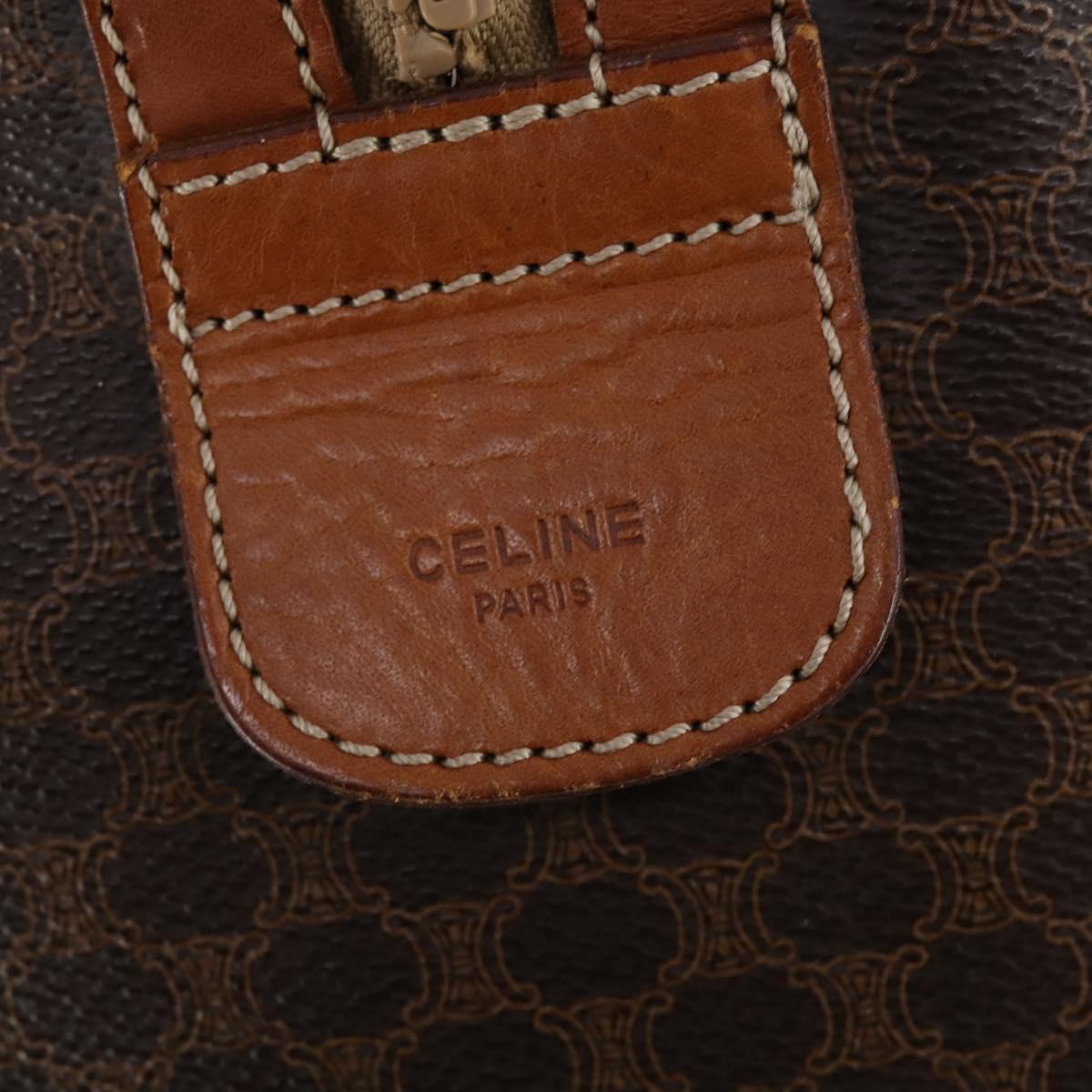 CELINE Macadam Canvas Boston Bag PVC Brown Gold Auth 149509