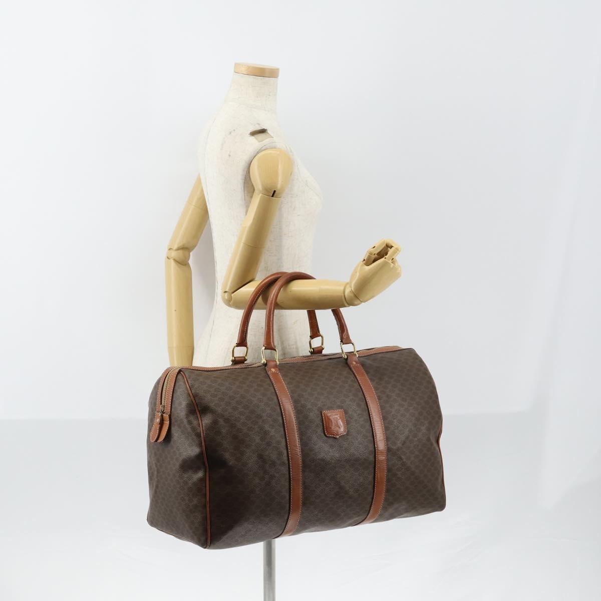 CELINE Macadam Canvas Boston Bag PVC Brown Gold Auth 149509