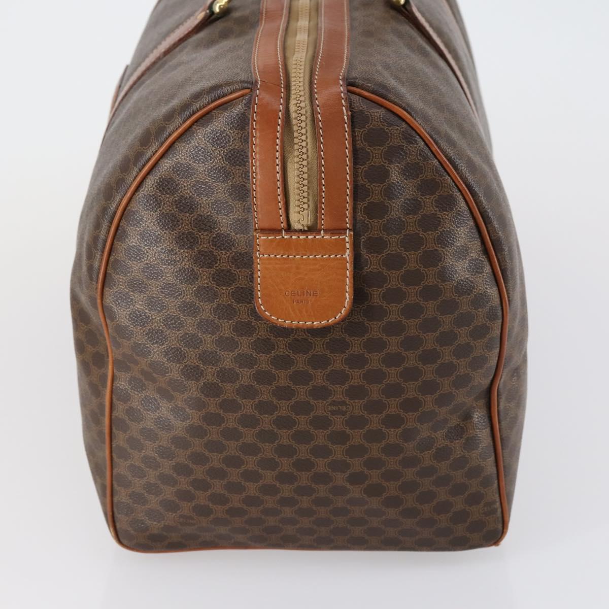 CELINE Macadam Canvas Boston Bag PVC Brown Gold Auth 149509